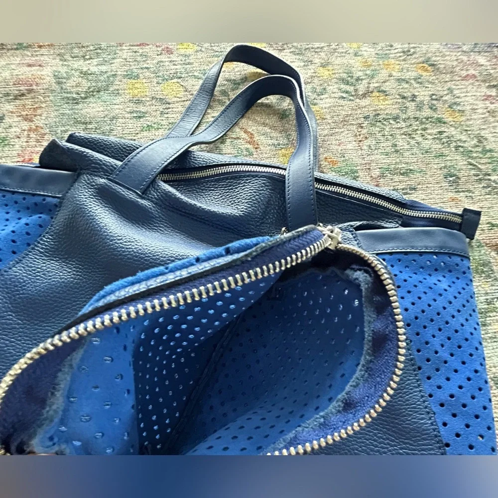 NICOLI Leather & Suede Slouchy Tote w/Pouch